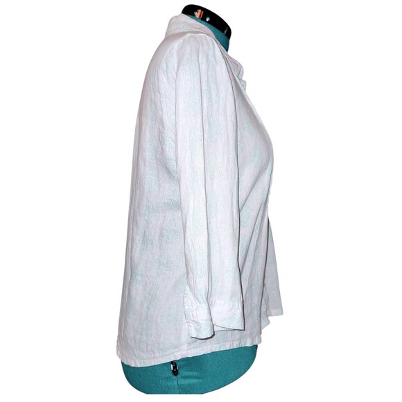 J. Jill Womens Med White Aqua Blue Paisley Linen 3/4 Sleeve Pintuck Tunic Shirt - Picture 4 of 5